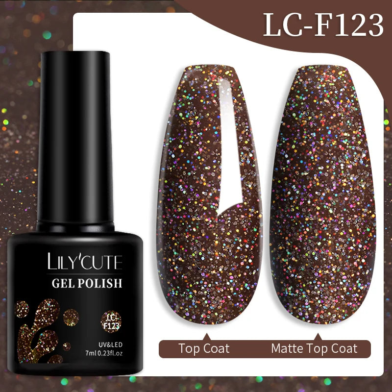LILYCUTE 7ml Champagne Rose Gold Glitter Gel Nail Polish Colorful Sparking Long Lasting Manicure Soak Off Nails Art Gel Varnish