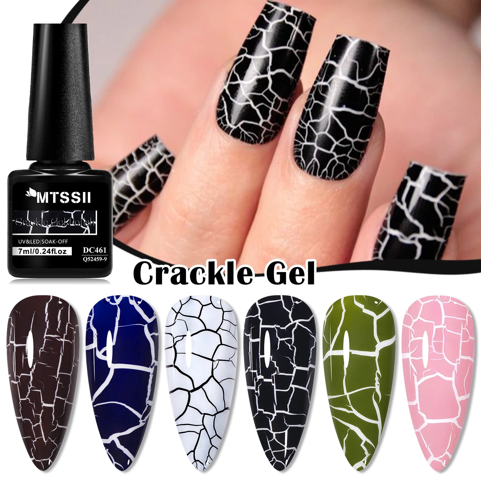 6pcs Crackle Gel Nail Polish Set Cracking Nail Lacquer Quick Dry Nail Art Varnish Semi Permanent Soak Off UV Gel Nail Supplies