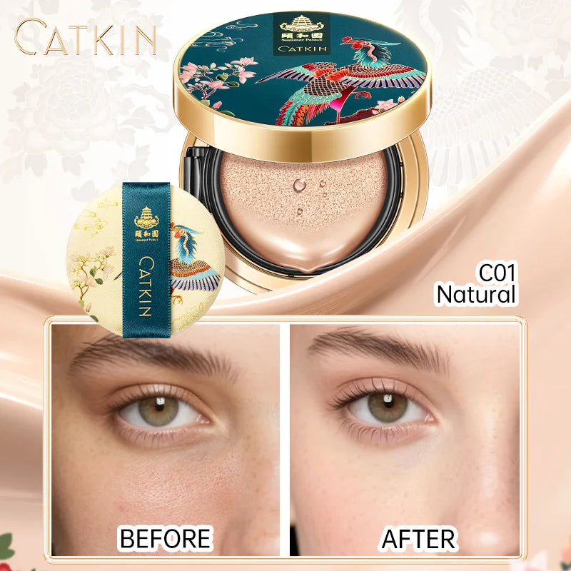 CATKIN BB Cream Air Cushion Foundation Moisture Natural Cover Concealer + Free Refill Medium/Light 0.46 Ounce