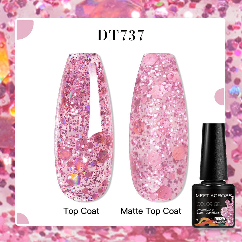 MEET ACROSS 7ml Red Blue Green Metallic Gel Nail Polish Super Bright Mirror Effect Semi Permanent LED UV Gel Nail Art Varnish
