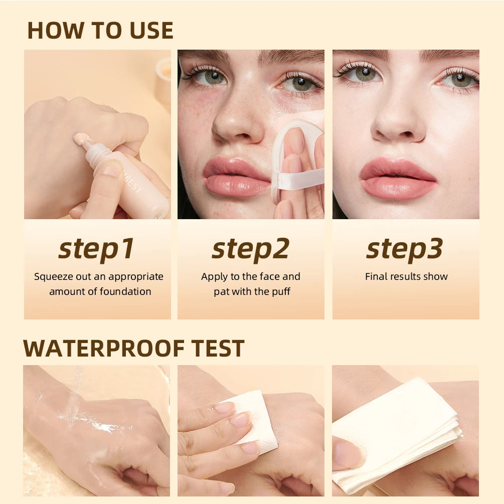 QIBEST Face Base Foundation Cream Primer Hydrating Waterproof Liquid Concealer Full Coverage Lasting Invisible Pore Face Makeup
