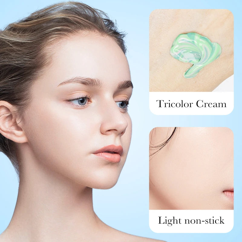 Face Makeup Primer Tri-color Cream Contour Color Isolation Waterproof Makeup Foundation Natural Makeup Base Cream 40g