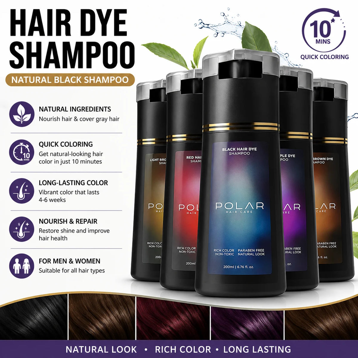 200ml Hair Dye Shampoo For Gray Hair Natural Hair Dye Kit Semi Permanent Hair Dye Shampoo For Women Men Black Brown Purple