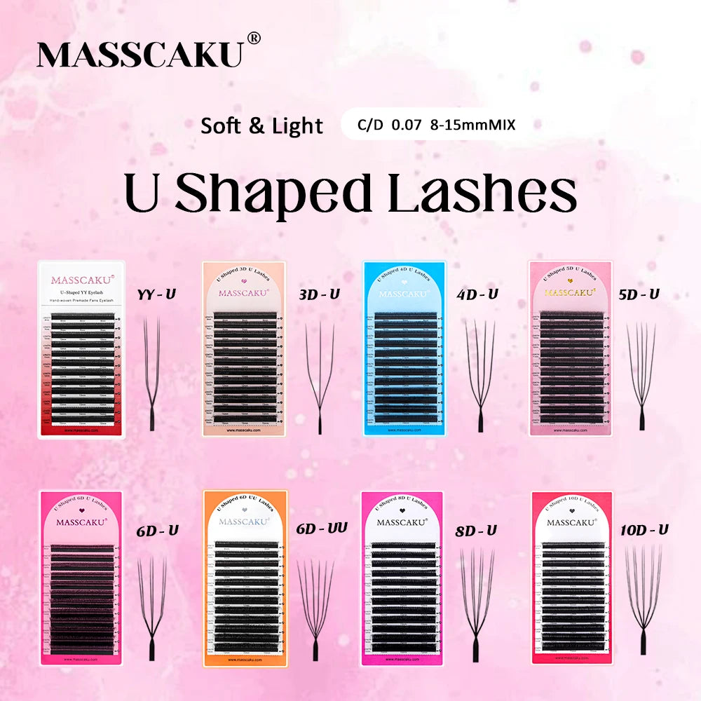 MASSCAKU C/D U-Shaped 3D/4D/5D/6D/8D/10D Mix 8-15MM False Eyelashes Professional Handmade Natural Volume Lashes Supplies
