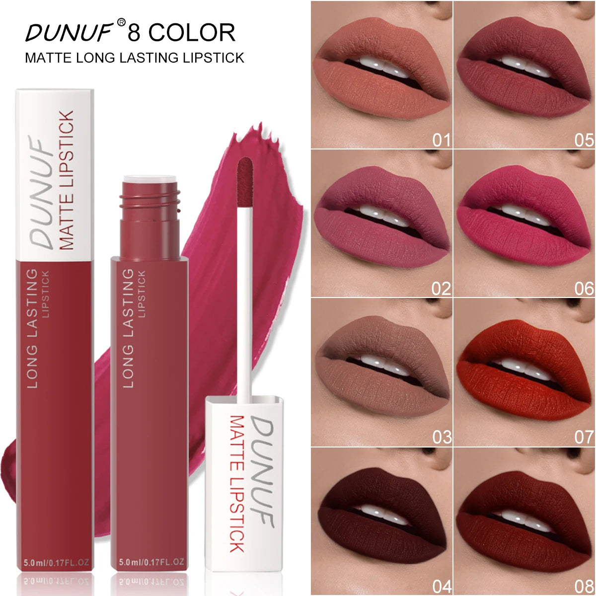 8 Color Easy To Apply Velvet Matte Lip Glaze Waterproof Lasting Liquid Lipstick Red Brown Non Stick Cup Matte Lip Gloss Cosmetic