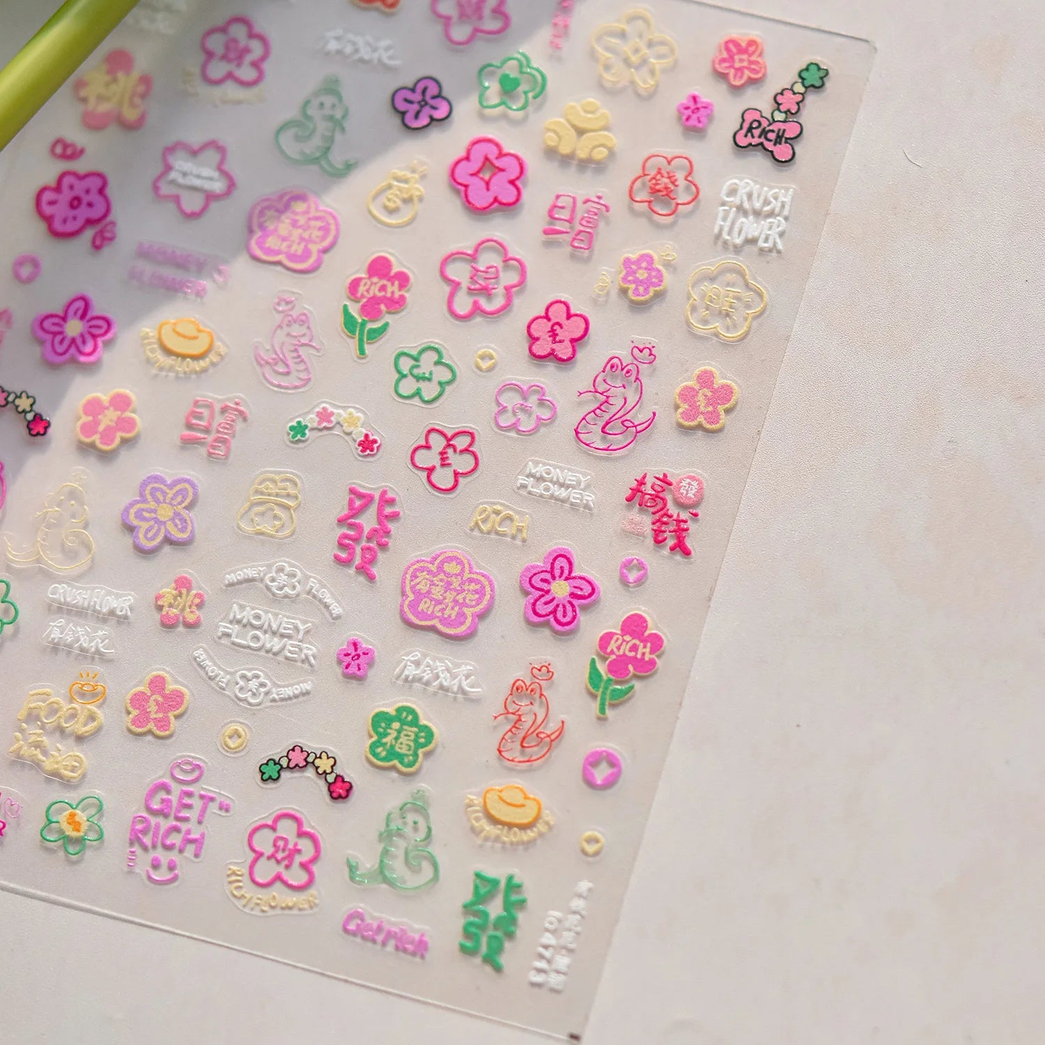 Golden Lucky Cat Nail Art Decorations Stickers Good Luck Gong Xi Fa Cai 5D Self Adhesive Nail Decals Wholesale Dropshipping
