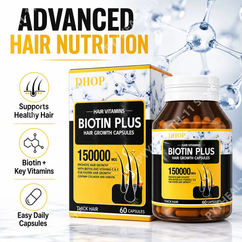 Biotin Plus Hair Growth Capsules with Collagen and Keratin, Vitamins A C E B12 Folate Hair Vitamins Hair Nutrition Support