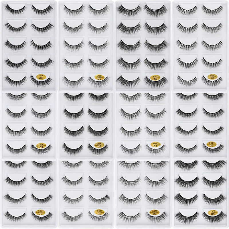 3D Faux Mink Lashes X05 Fluffy Wispy False Eyelashes 5Pairs Reusable Soft Volume Eyelashes Natural Look for Daily & Party Makeup