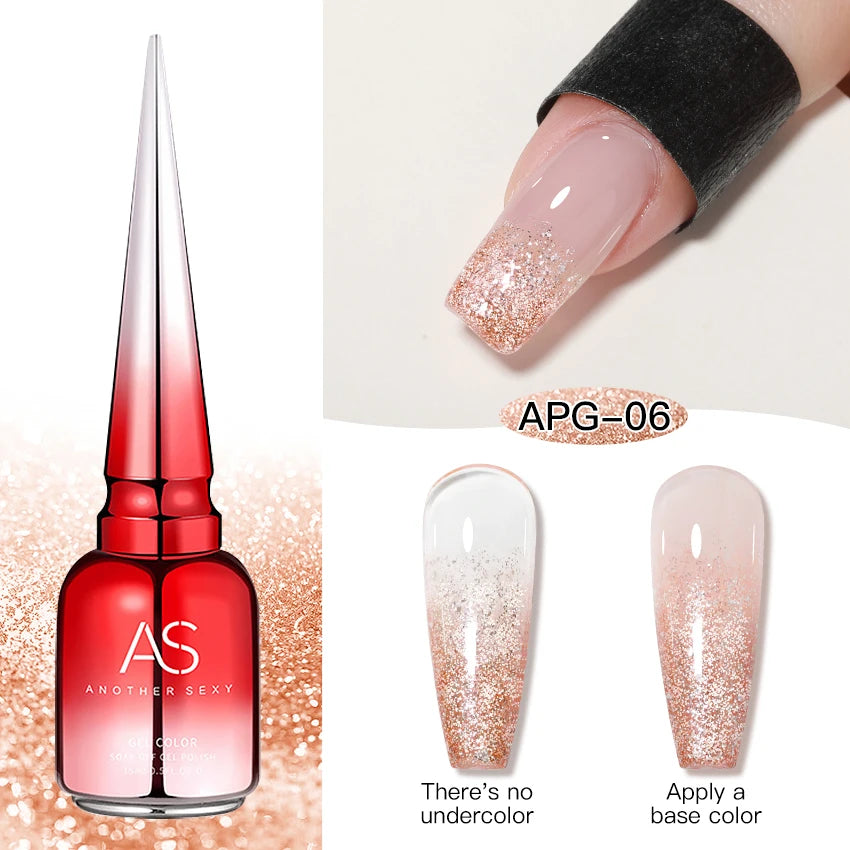 AS 15ml Sparkle Platinum Gel Nail Polish Shiny Pink Gold Silver Glitter Painting Gel Drawing Semi Permanent Tpo Free Varnish