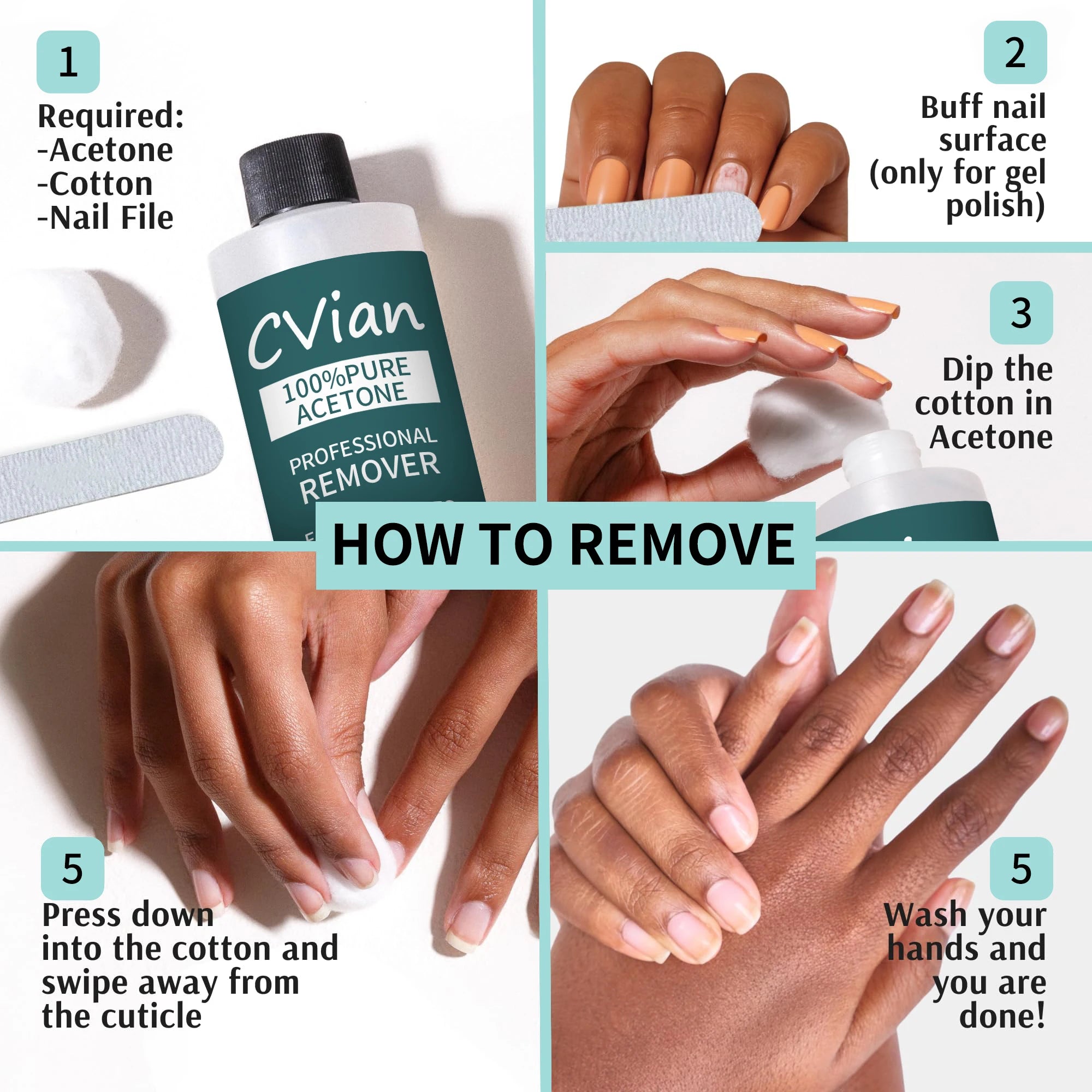 Containing 100% Acetone Nail Polish Remover, Quick Acting Formula Is Suitable for Gel, Dipping Powder and Acrylic Nail, Salon