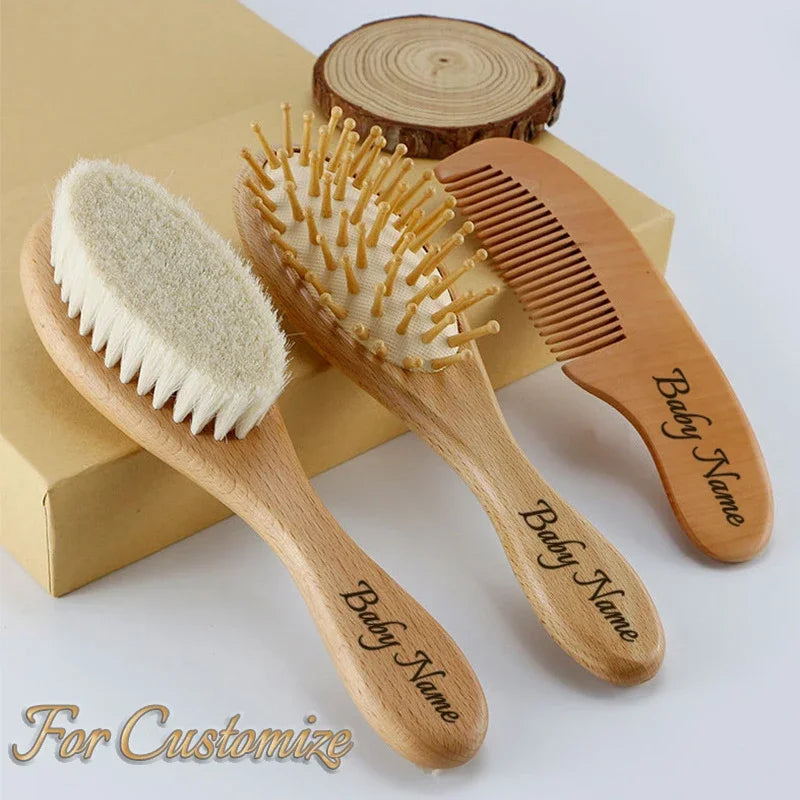 Wooden Baby Brush Wool Comb New Born Hair Brush Infant Head Massager Bath Brush Comb for Kids