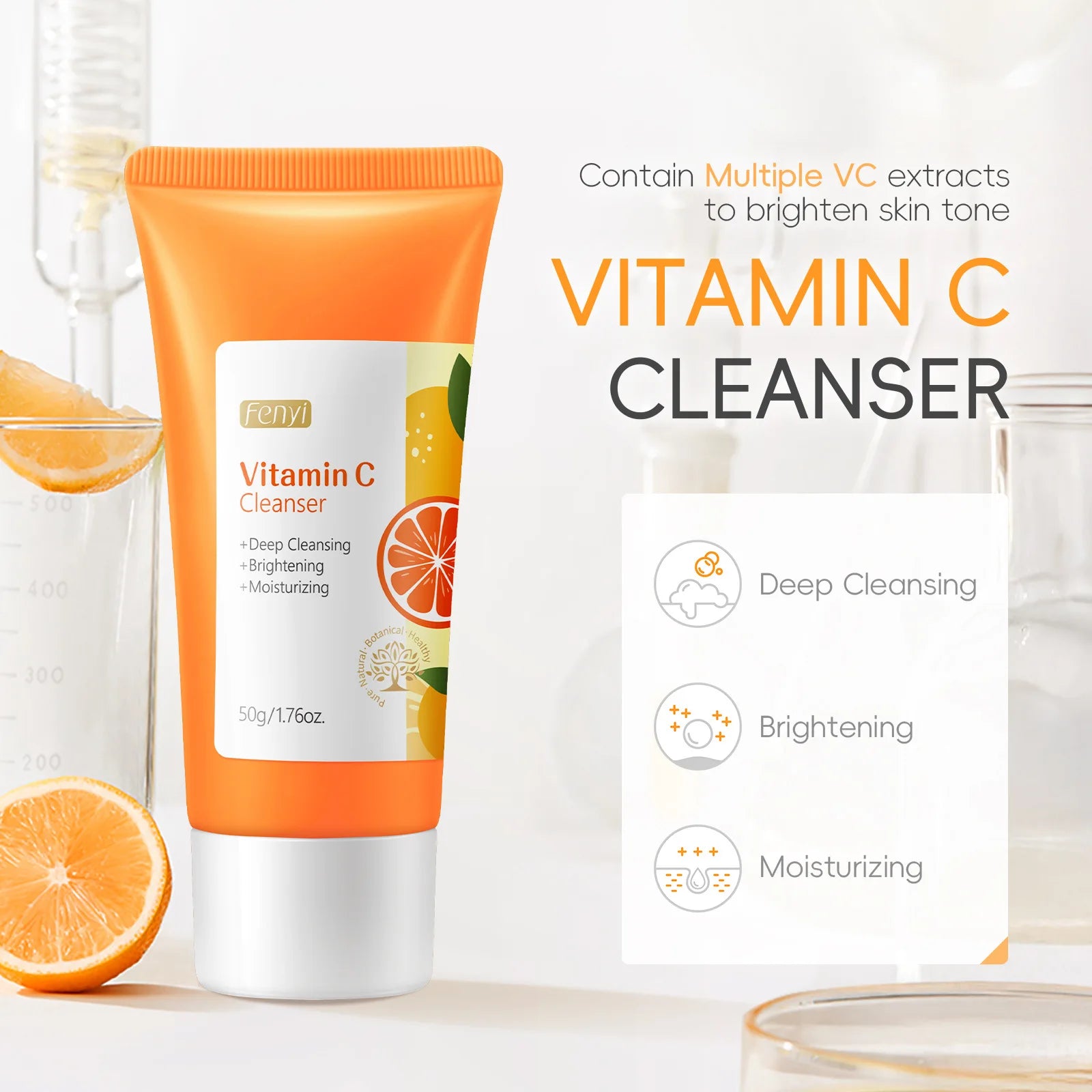 Vitamin C Facial Cleanser Deep Cleansing Moisturizing Blackhead Removal Gentle Foam Hydrating Non-Drying Face Wash Cleanser