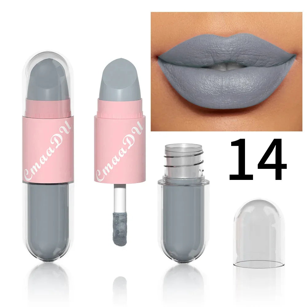 18Color 2In1 Matte Velvet Liquid Lipstick Double Head Sexy Red Purple LipGloss Moisturizing Lasting Waterproof Lip Glaze Make Up