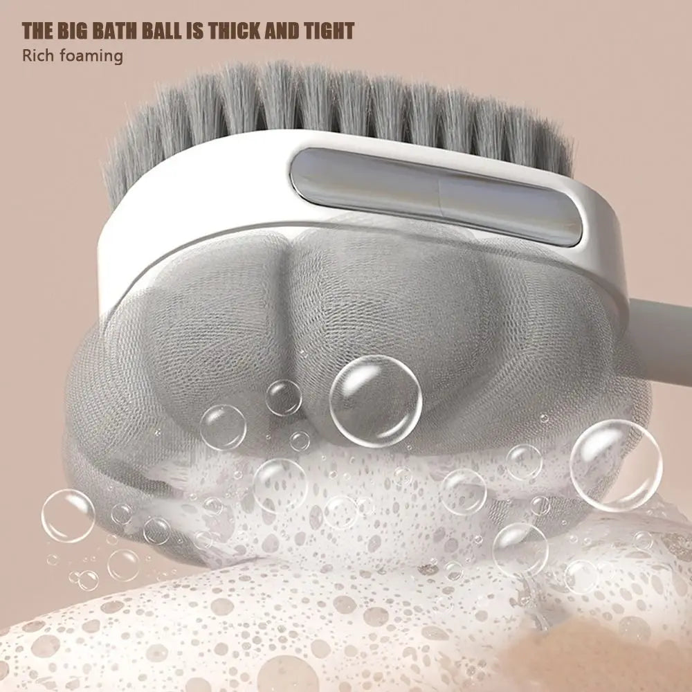 Useful Long Handle Doubleside Bath Brush Back Rubbing 2-in-1 Shower Brush Cleaning Tools Soft Body Exfoliating Brush