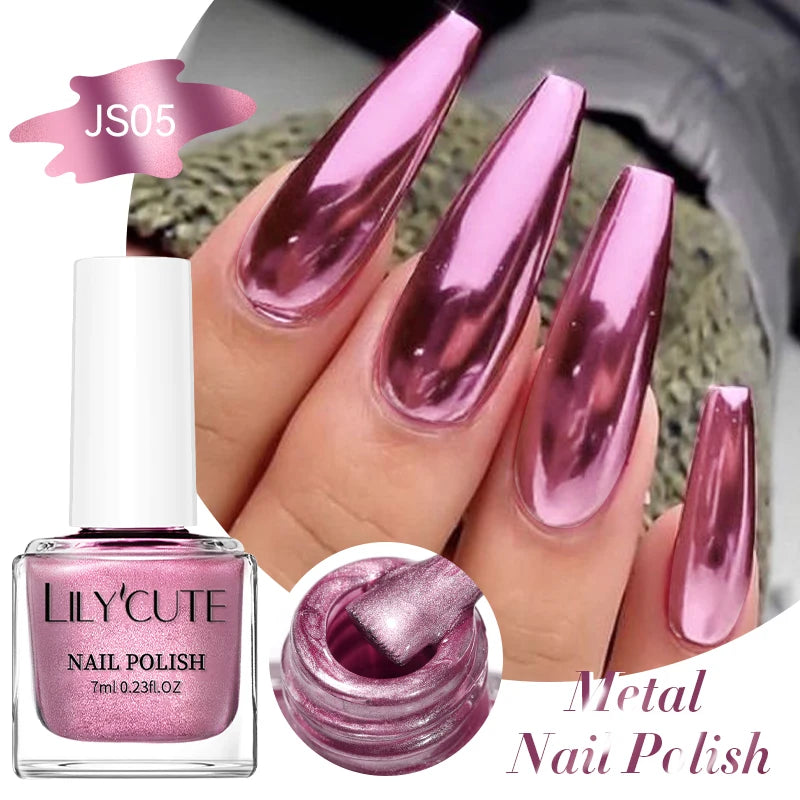 LILYCUTE 7ML Super Bright Silver Metallic Nail Polish No Need Lamp Quick Dry French Style Glass Bottle Manicure Nail Art Varnish