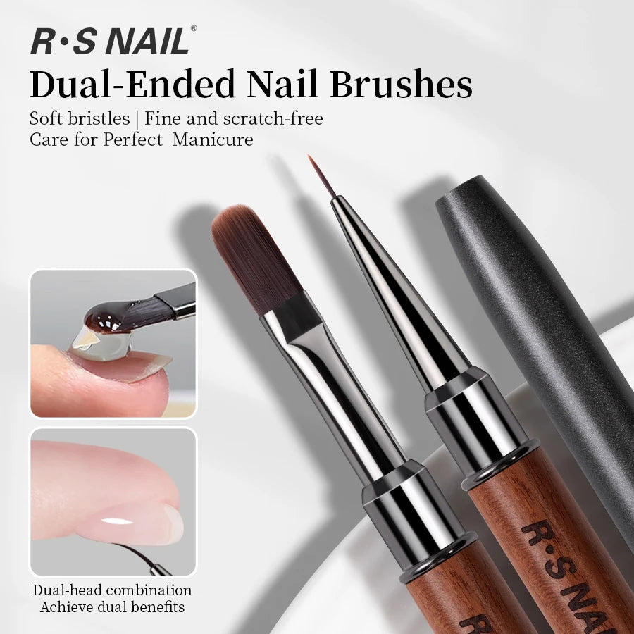 RSNAIL 1/2pcs Dual-ended Nail Design Brushes Phototherapy UV Builder Gel Nail Brush Silicone Carving Pen for DIY Manicure Tool