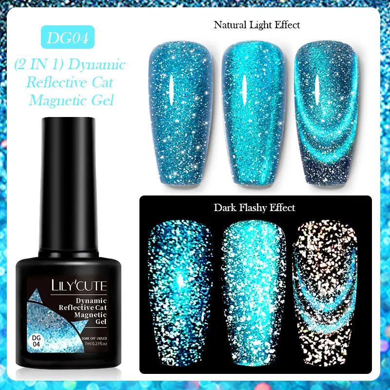 LILYCUTE 7ml 9D Black Crystal Cat Magnetic Gel Nail Polish Laser Silver Glitter Semi Permanent Manicure For Nail Art Gel Varnish