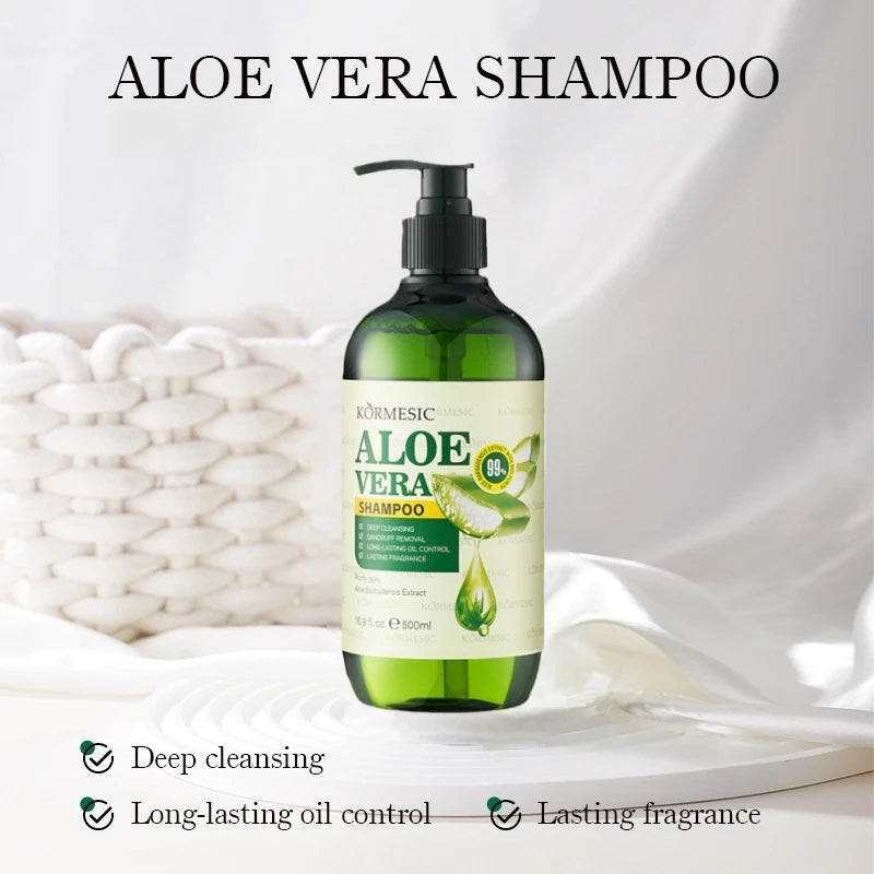 500ml Aloe Vera Shampoo, Rich in Aloe Vera Extract, with a Fresh Scent, Newly Upgraded Hypoallergenic Alcohol-Free Formula, Long-Lasting