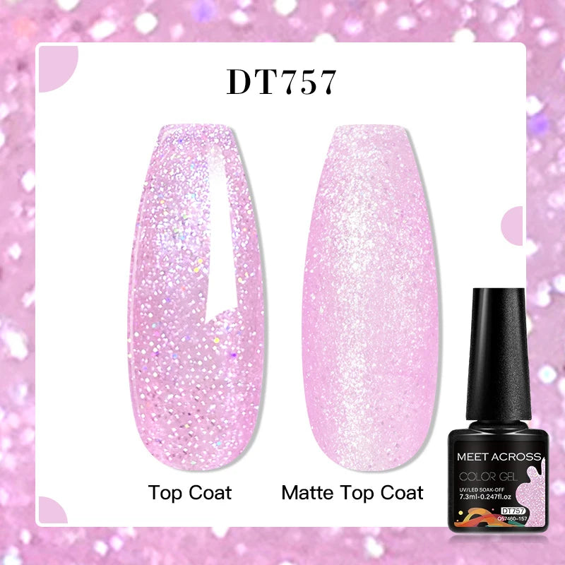MEET ACROSS 7ml Red Blue Green Metallic Gel Nail Polish Super Bright Mirror Effect Semi Permanent LED UV Gel Nail Art Varnish