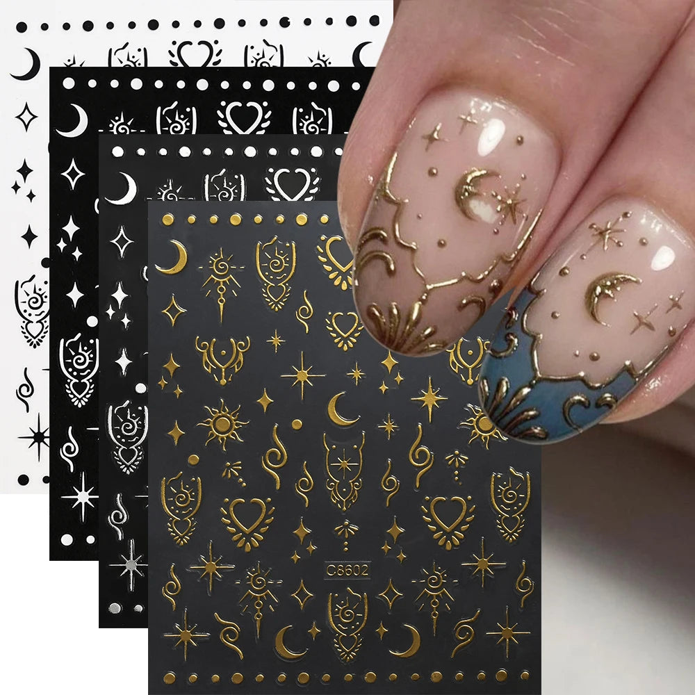 4pcs/set 3D Cute Cartoon Black Cat Nail Stickers Funny Cat Paw/Bowtie Self-Adhesive Nail Art Decals Manicure Accessories DIY 8*1