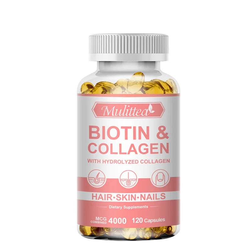 Mulittea Biotin &Collagen Capsules For Healthy Nails Hair Growth Strong Hair Dry Hair  Smooth Skin Hydrating Antioxidant