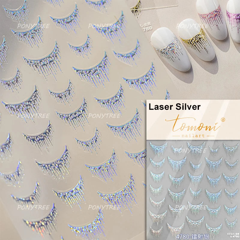 Geometric Lines Star Love Heart Chain Silver Gold Lava Letter Flower Growth Ring Number 5D DIY Nail Art Stickers Manicure Decals