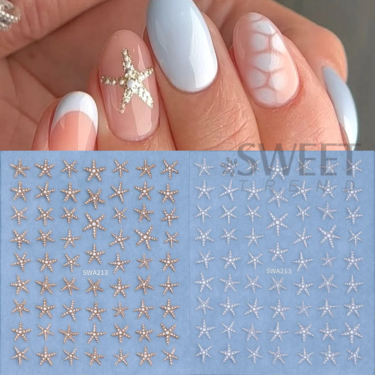 4pcs Bronzing Marine Life Nail Stickers Gold Silver Glitter Starfish Design Sliders Metal Sea Turtle Summer Decals Manicure Tips