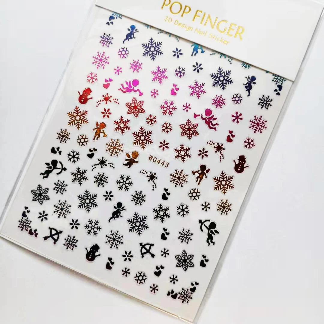 Sliver Bronzing 3D Christmas Nail Art Decoration Sticker Sparkly White Colorful Glitter Geometry Snowflake Winter Slider Foil