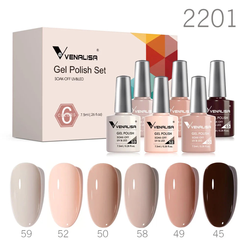 6pcs Venalisa Construction Gel Kit Stronger Jelly Color Reinforce Natural Nail Varnish Rubber Base Color Series Nude Collection