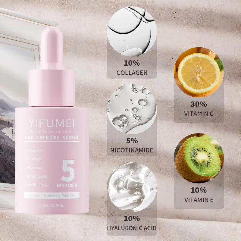 Crown Diamond 5 in 1 Brightening Hyaluronic Acid Vitamin C E Instant Lift Anti Aging Peptide Collagen Facial Serum For Skin Care