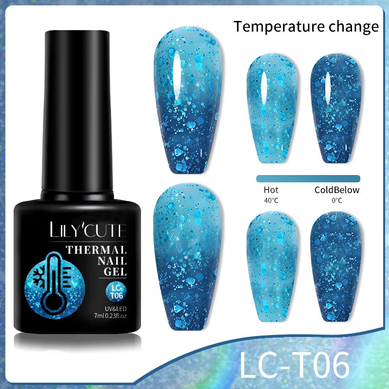 LILYCUTE 7ML Auroras Glitter Thermal Gel Nail Polish Temperature Color Changing Semi Permanent Soak Off Nail Art UV Gel Varnish