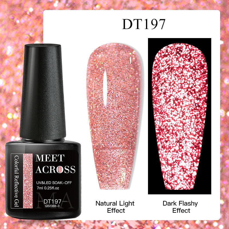 MEET ACROSS 7ml Reflective Glitter Gel Nail Polish Pink Green Purple Sparkling Soak Off UV Gel Polish for Manicure DIY Nail Art