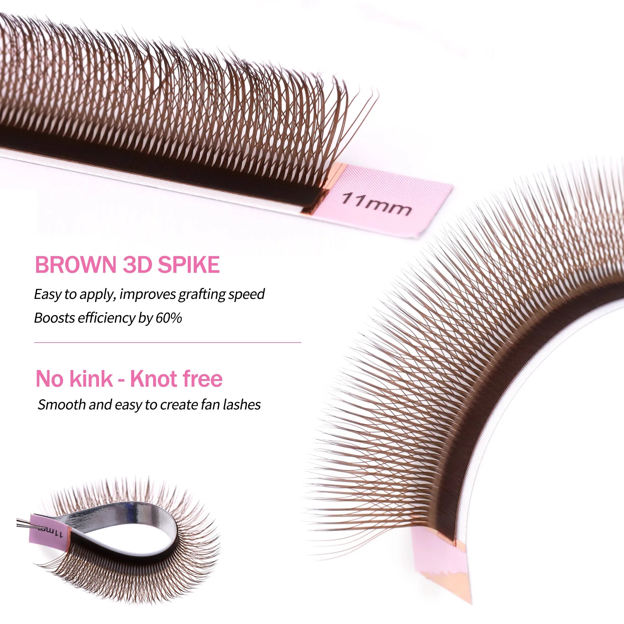 NEW L M Brown 3D Fairy Lashes 3D W Sandwich Hand Woven Premade Fans 3D Spike Clover Lashes Three-Core W Shaped Eyelash Extension