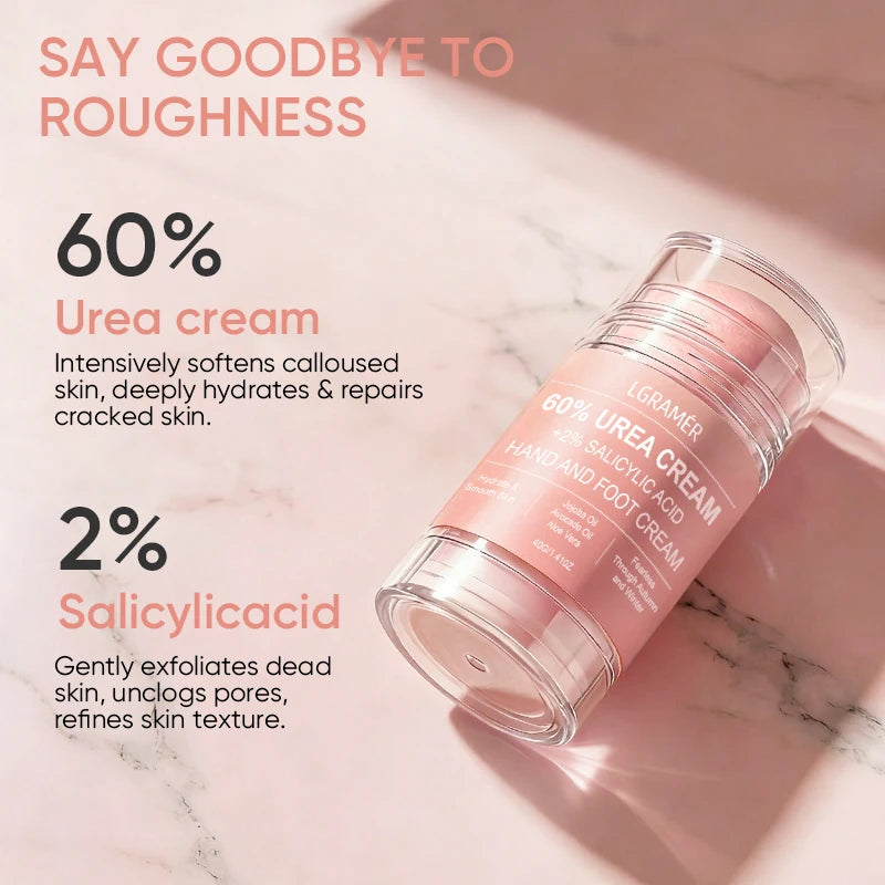 Urea Cream 60 Percent For Feet + 2% Salicylic Acid Exfoliation Foot Cream and Hand Cream Maximum Strength with Hyaluronic Acid