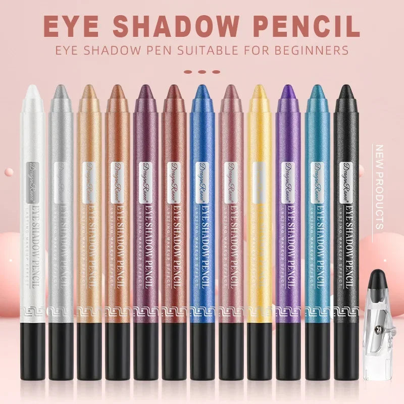 12Colors Glitter Eyeshadow Pen Long Lasting Matte Eye Shadow Palette Shiny Highlighter Silver Purple Eyeliner Pencil Cosmetics