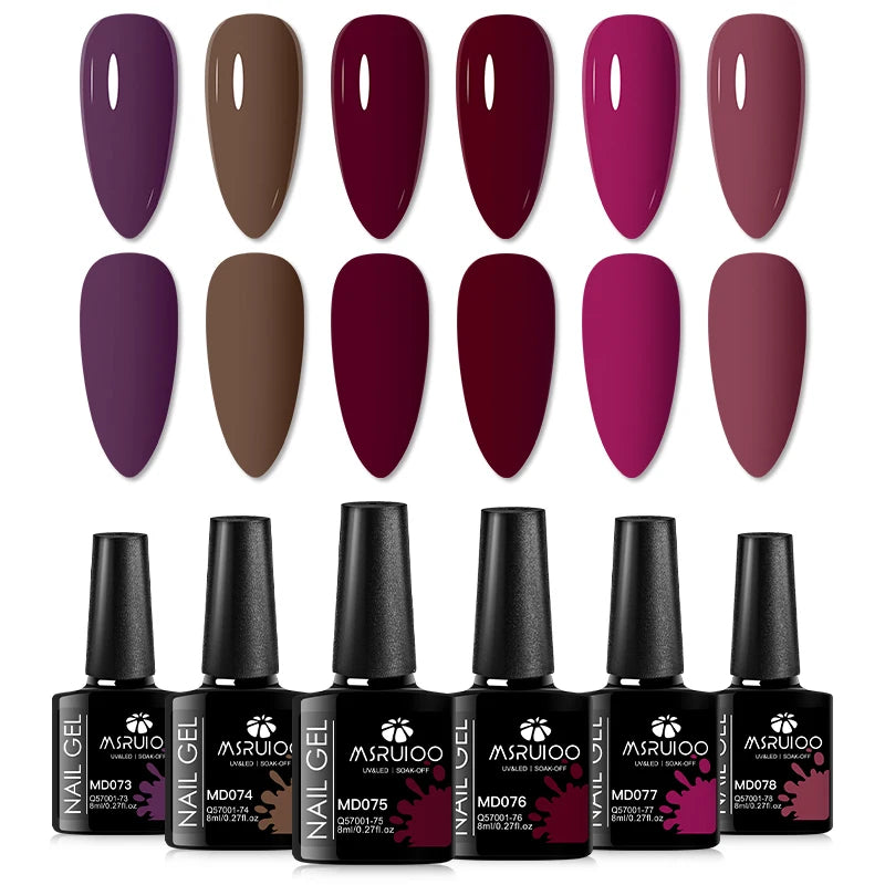 6pc All-Season Colors Gel Nail Polish Set UV LED Soak Off Nail Art Supplies Semi Permanent DIY Manicure Salon Nails Design