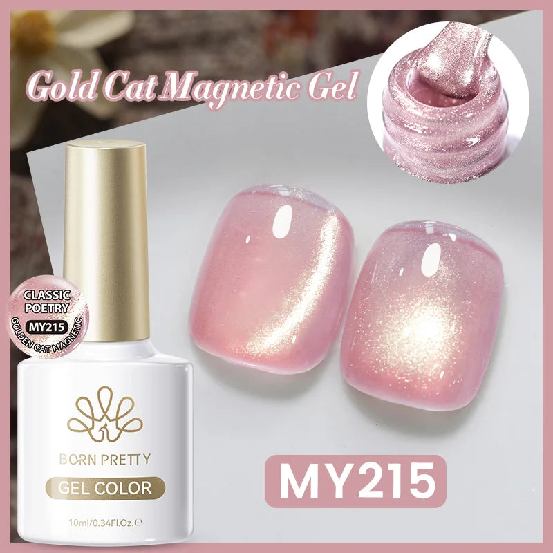BORN PRETTY 10ml Autumn Gold Pink Glitter Cat Magnetic Gel Nail Polish Jelly Pink Semi Permanent Soak Off UV LED Varnish