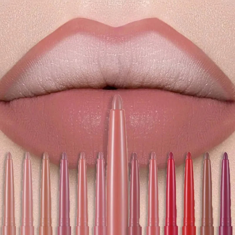 12 Colors Lip Liner Lipstick Pen Long-Lasting Waterproof Sweatproof Lip Contouring Pen Matte Velvet Non-fading Color Lips Makeup
