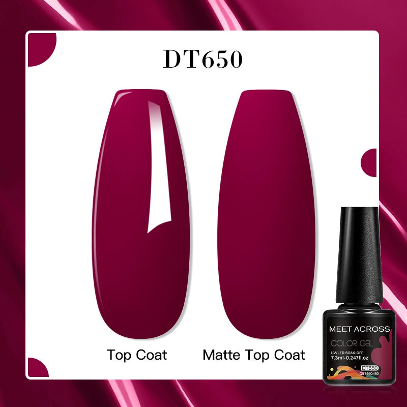 MEET ACROSS 7ml Pink Glitter Rubber Base Nail Gel Polish Sparkling Gold Foil DIY Nail Art Painting Gel Long Lasting Varnish