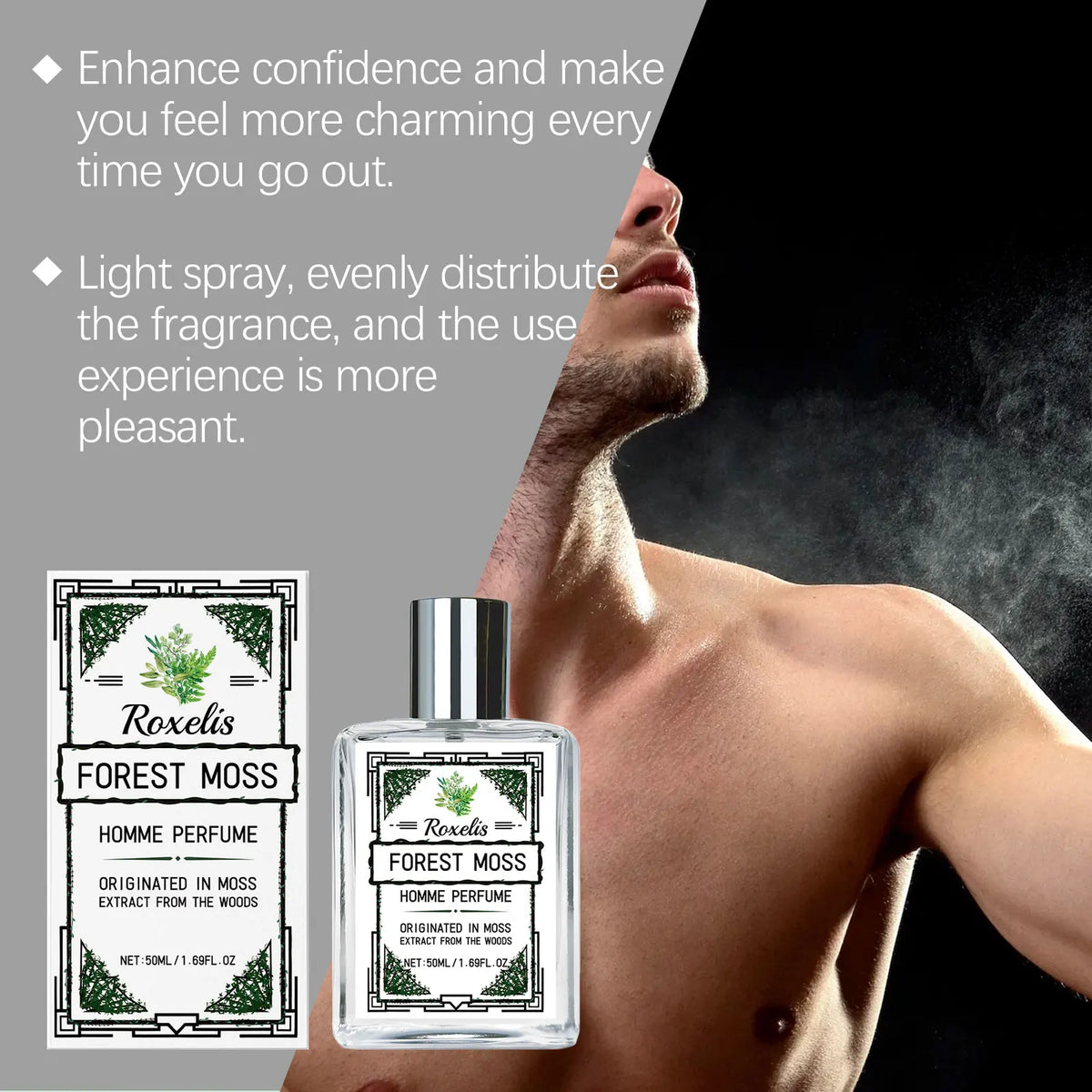 Roxelis 50ml Men's Body Fragrance Fresh Forest Woody Scent Elegant Mild Long Lasting Charming Gentle Fragrance