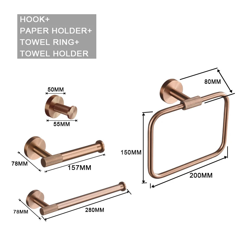 Brushed Rose Gold Accessories Set Toilet Brush Holder Toilet Paper Holder Towel Bar Rail Rack Hanger Hook Soap Dish Hardware