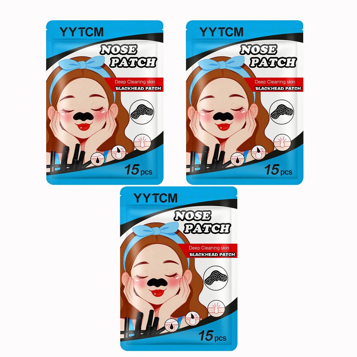 Blackhead Nose Patch, Charcoal Face Nose Mask Deep Cleansing Blackhead Removal Comedone Peel Off Mask 15Pcs/Bag