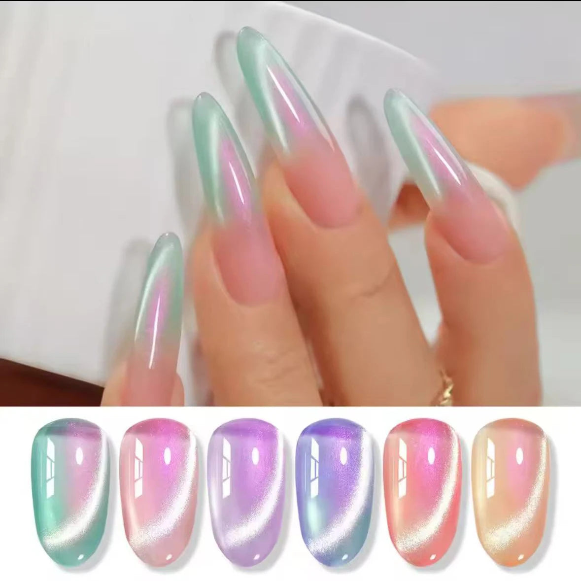 MIANEL 12ML Summer Nails Northern Lights Glass Bead Magnet Cat Eye Gel Nail Polish Nail Art Blue Nails Pink Nails 1-6pcs