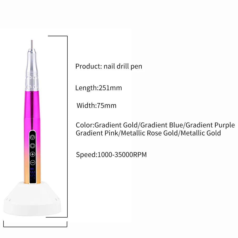 35000RPM Wireless Portable USB Pen Nail Drill Professional Rechargeable Manicure Electric Nail Cuticle File Nail Polisher Tools