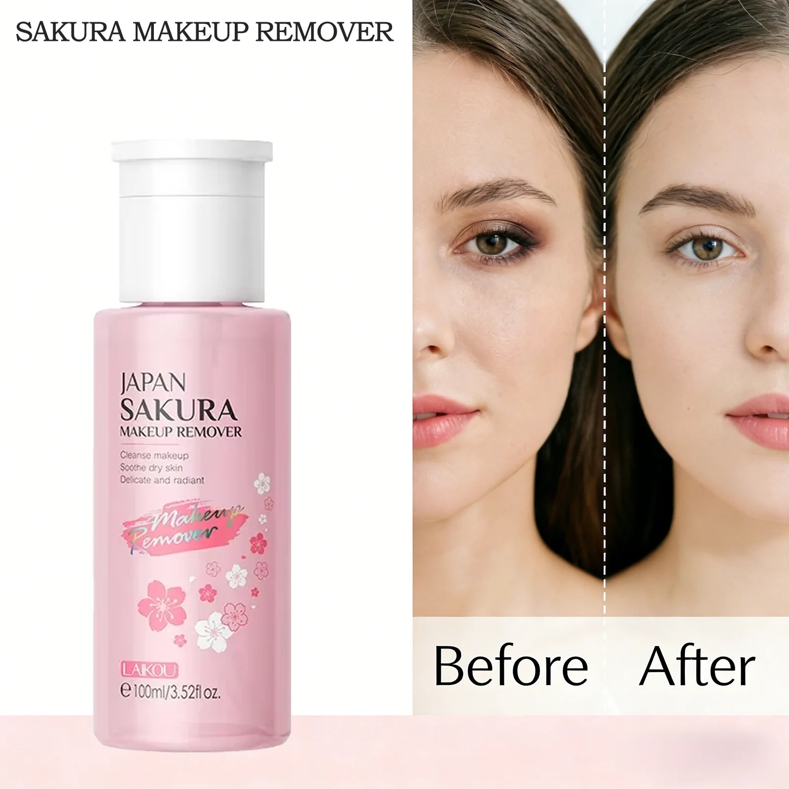 LAIKOU Portable Makeup Remover Lashes Cleansing Liquid Water Lip Eye Gentle Care Make-Up Travel Skin Remover Face Skincare 100ml
