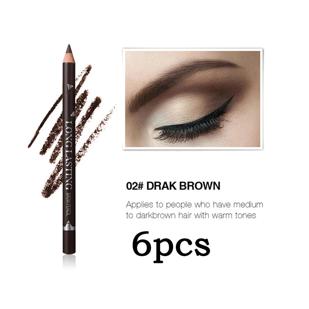 6pcs MENOW 3 Colors Long Lasting Waterproof Eyebrow Pencils Double Use Wooden Pole Eyeliner Permanent Makeup Tattoo Accessories