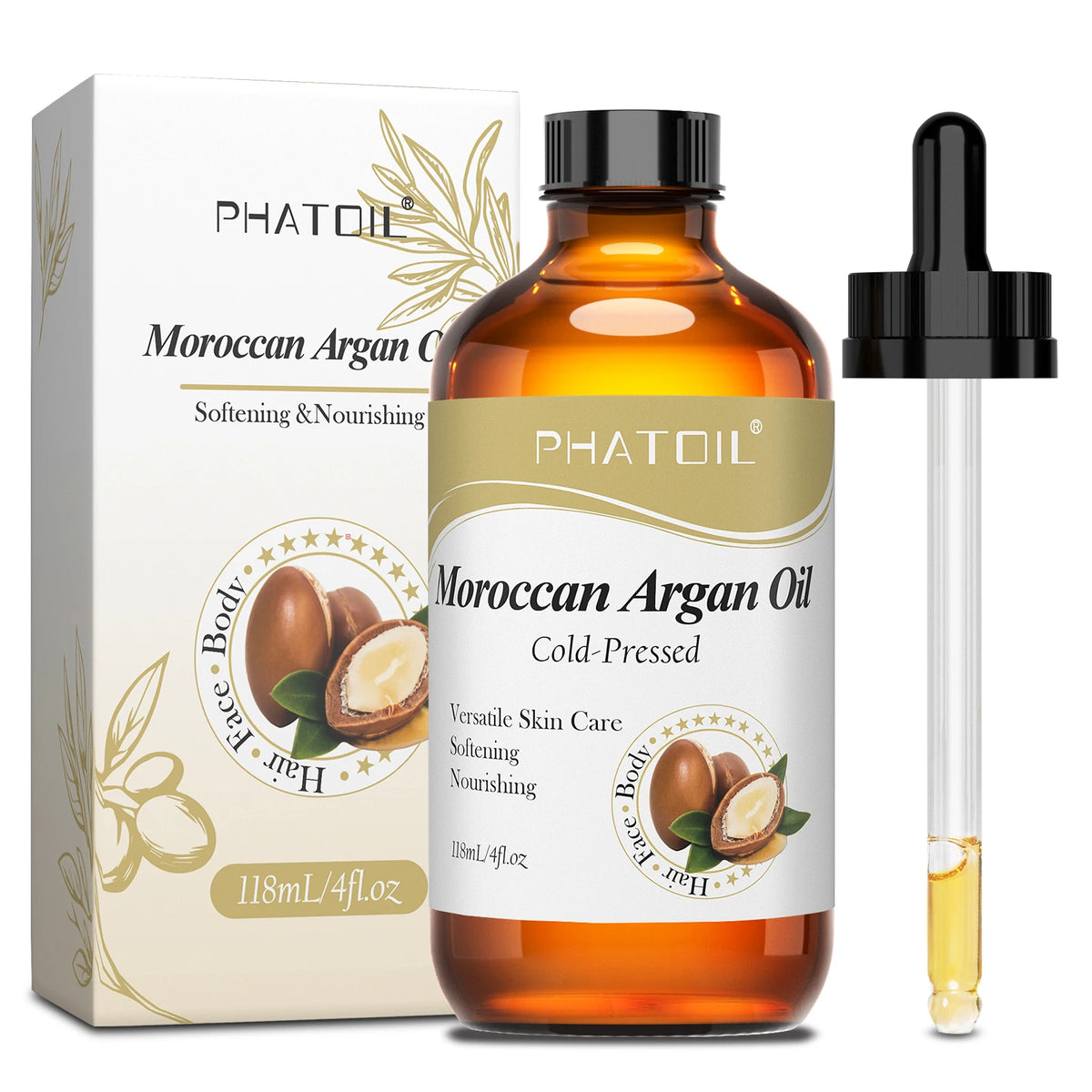 PHATOIL 118ml Moroccan Argan Oil Jojoba Oil For Skin & Hair Care Cold Pressed USDA 100% Pure Carrier Oils Body Massage Oils