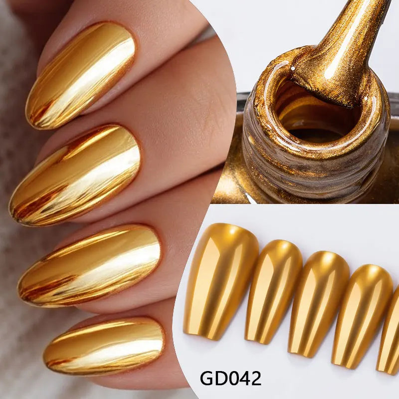 MTSSII 7.5ml Metal Nail Polish, Silver Gold Red Yellow UV LED Soak Off Metallic Nail Art Varnish Quick-Drying Air-Dry Formula