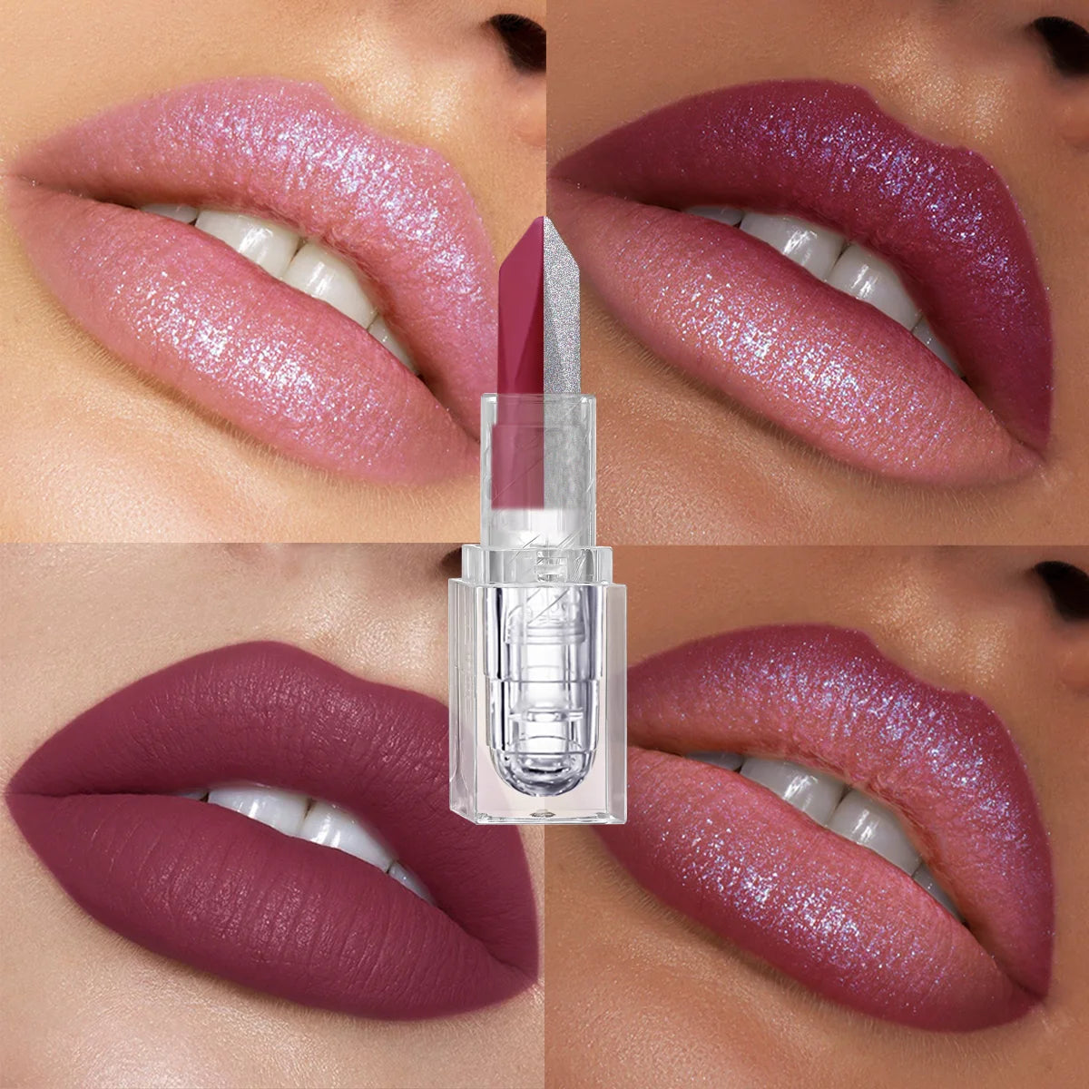 1PC Sexy Glitter Two-tone Lipstick Matte Lipsticks Cosmetics Easy to use Lip Tint Makeup Lip Rose Red High Pigment Lip Glaze