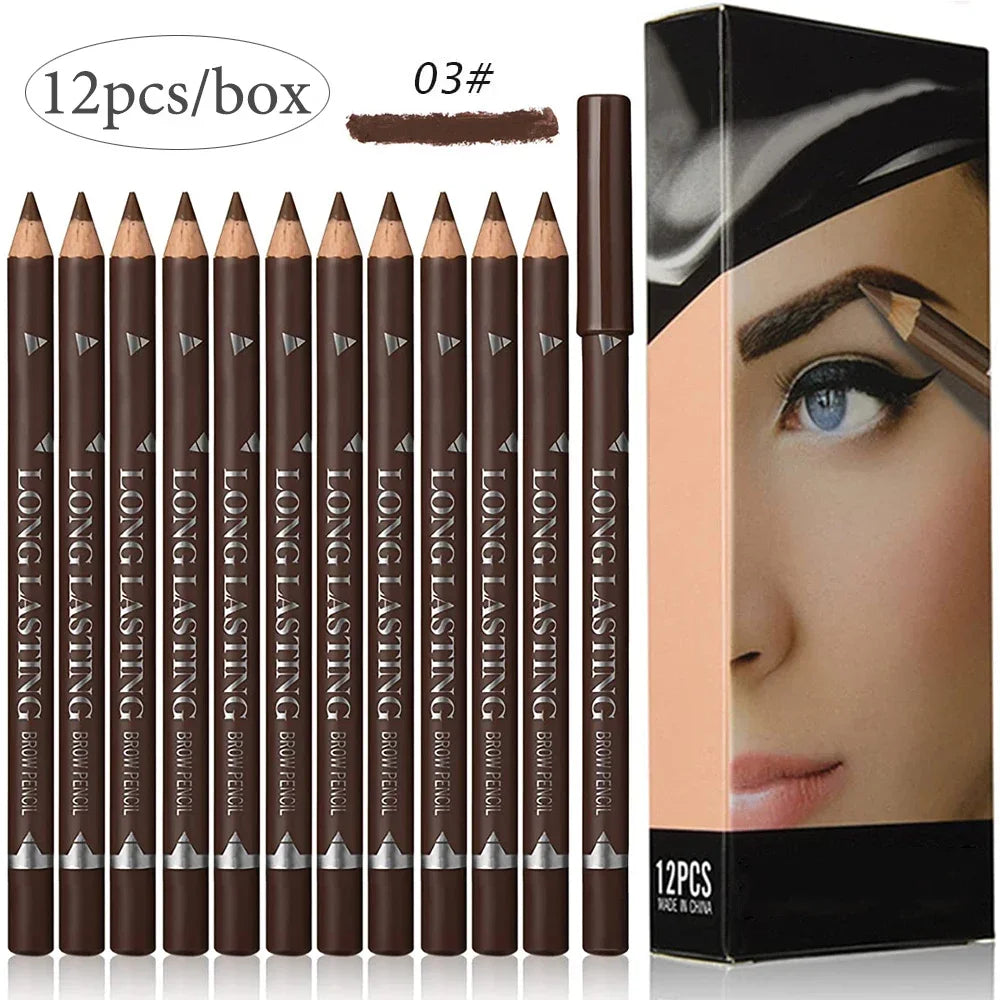 6/12Pcs Eye Brow Pencil Waterproof Professional Women Eye Makeup Pen Easy Color Natural Black Cosmetic Beauty Eyebrow Tool